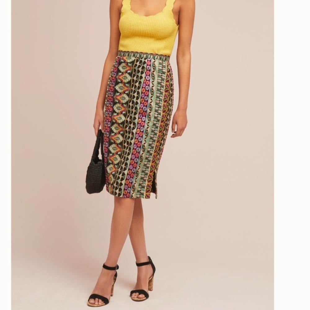Anthropologie | Vanessa Virginia Moroccan Night Embroidered Pencil Skirt Sz 6p
